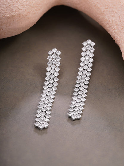 Rhodium Plated Crystal Radiant Bar Drop Earrings