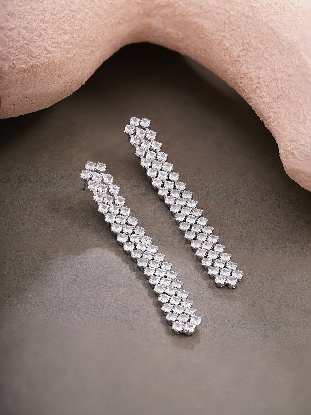 Rhodium Plated Crystal Radiant Bar Drop Earrings