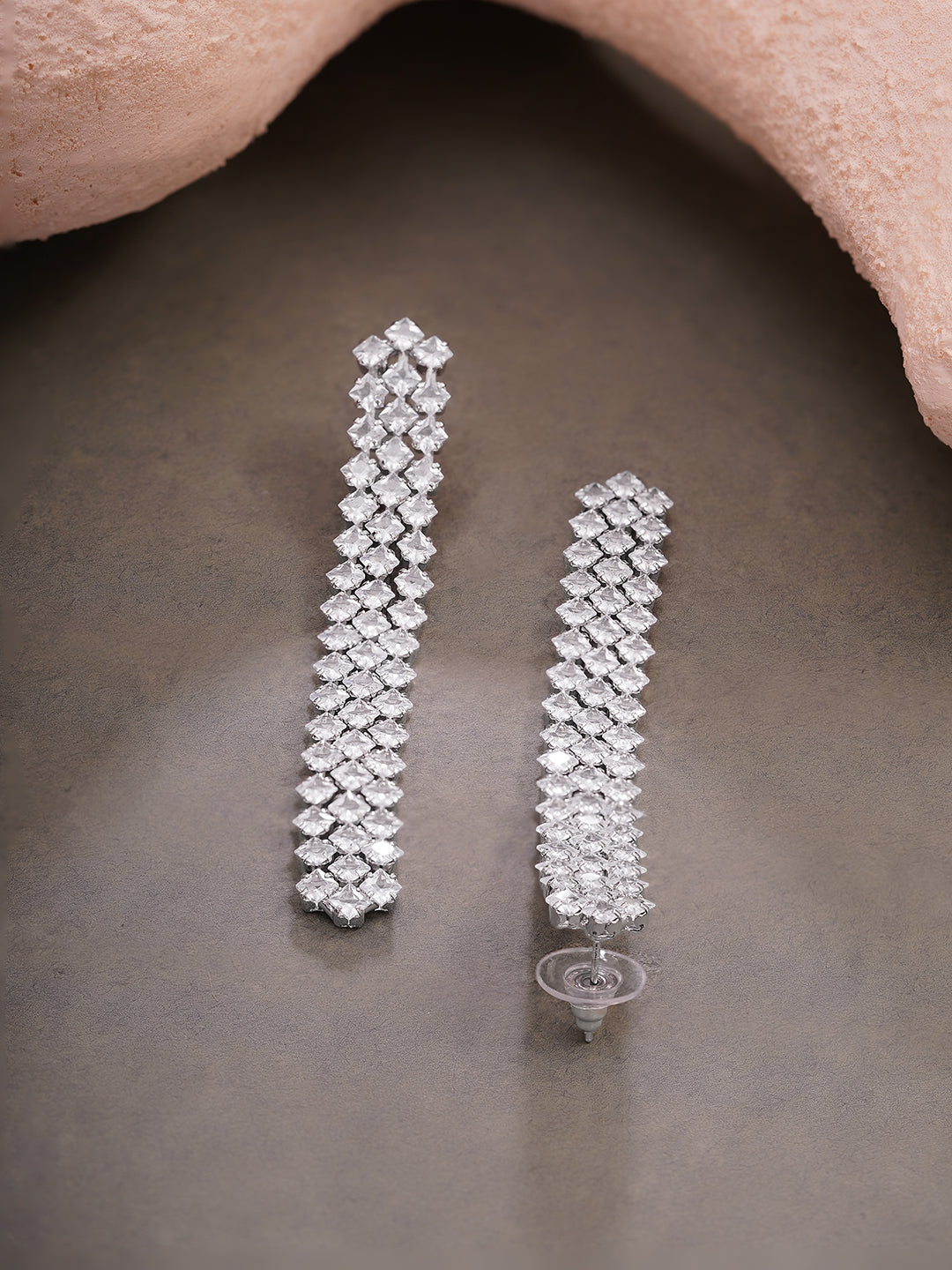 Rhodium Plated Crystal Radiant Bar Drop Earrings