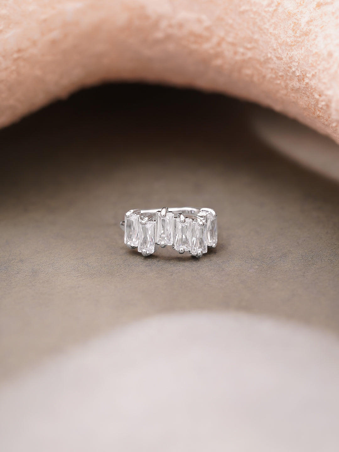 Rhodium Plated Crystal Baguette Statement Cuff Earrings