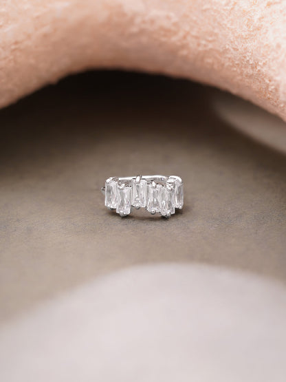 Rhodium Plated Crystal Baguette Statement Cuff Earrings