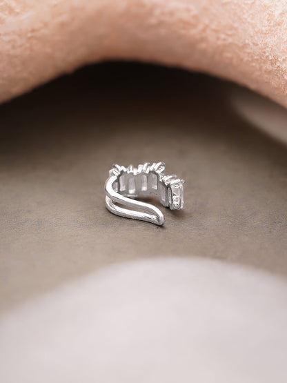 Rhodium Plated Crystal Baguette Statement Cuff Earrings