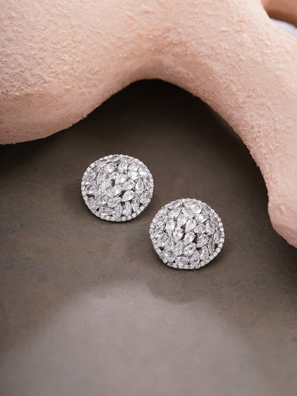 Rhodium Plated Crystal Dome Cluster Stud Earrings