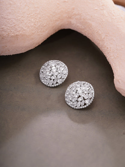 Rhodium Plated Crystal Dome Cluster Stud Earrings