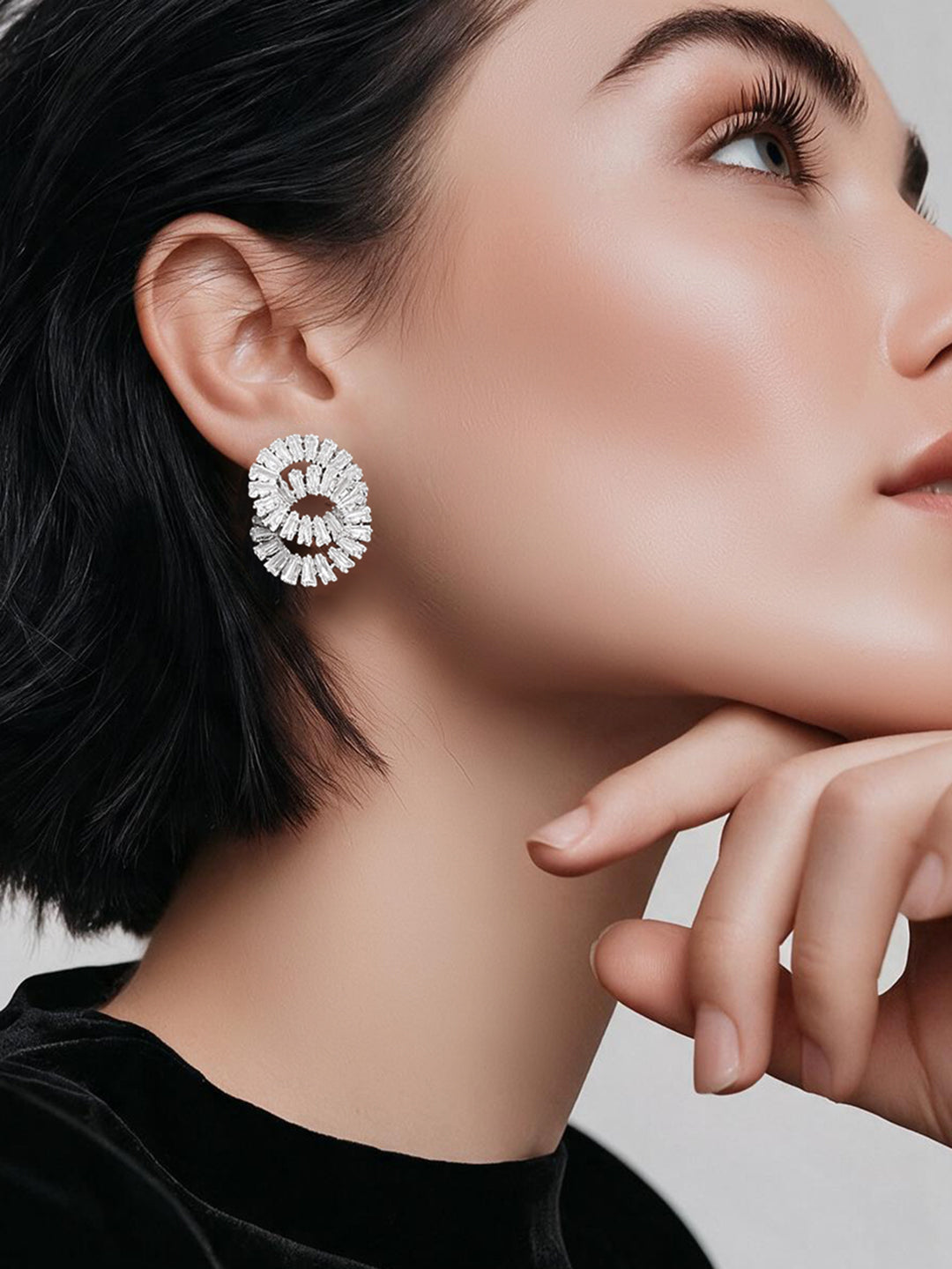 Rhodium Plated Crystal Swirl Stud Earrings