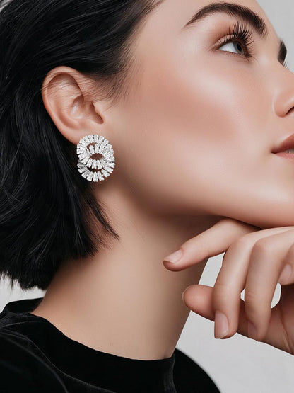 Rhodium Plated Crystal Swirl Stud Earrings