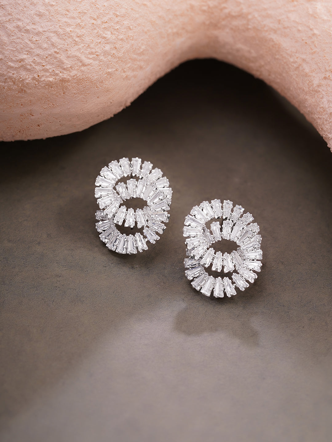Rhodium Plated Crystal Swirl Stud Earrings
