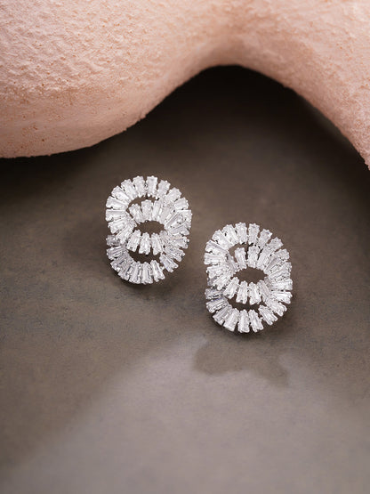 Rhodium Plated Crystal Swirl Stud Earrings