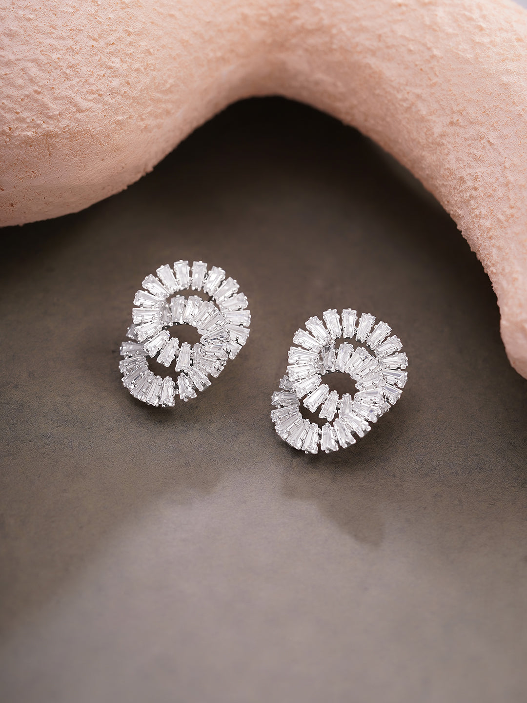 Rhodium Plated Crystal Swirl Stud Earrings