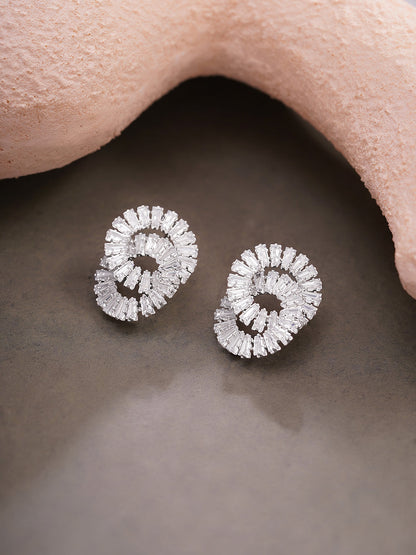 Rhodium Plated Crystal Swirl Stud Earrings