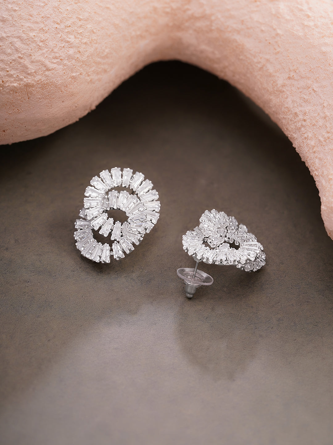 Rhodium Plated Crystal Swirl Stud Earrings