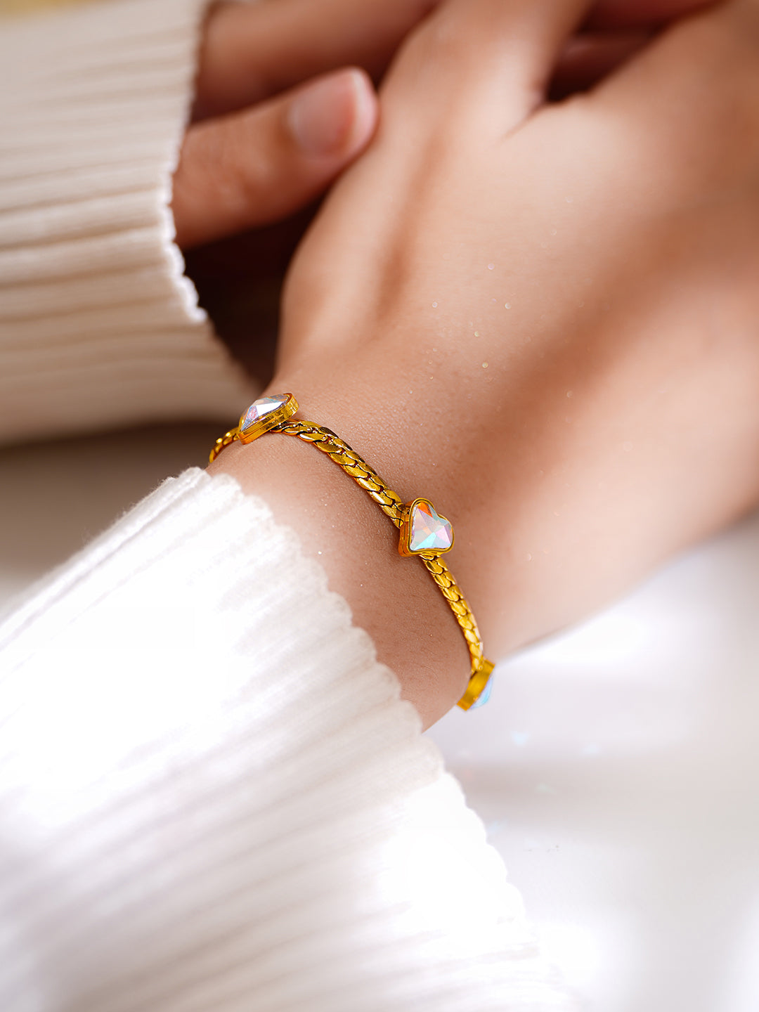 Demi Fine 18K Gold Plated Stainless Steel Heart Crystal Chain Bracelet