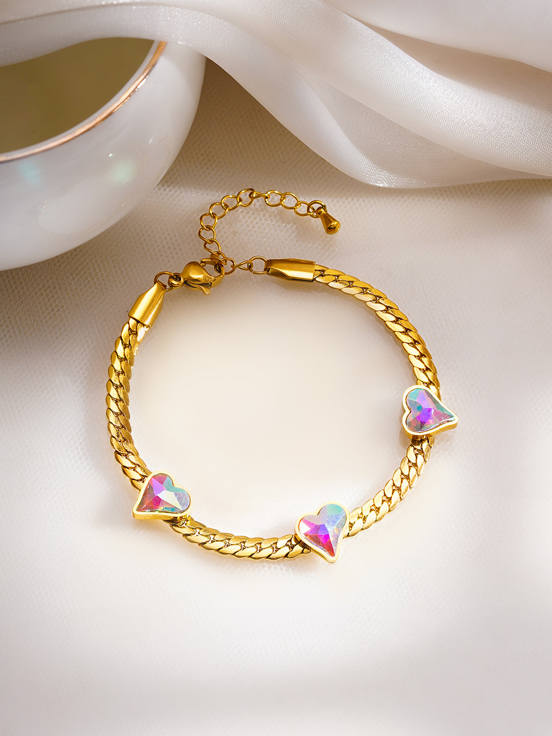 Demi Fine 18K Gold Plated Stainless Steel Heart Crystal Chain Bracelet