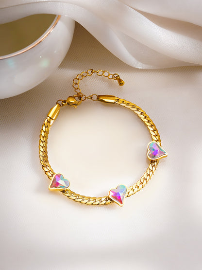 Demi Fine 18K Gold Plated Stainless Steel Heart Crystal Chain Bracelet