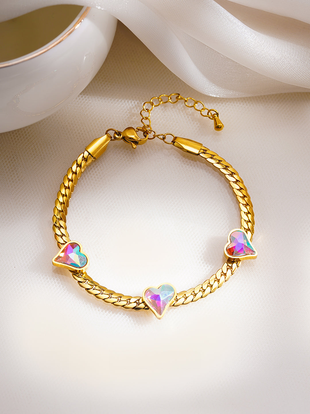 Demi Fine 18K Gold Plated Stainless Steel Heart Crystal Chain Bracelet