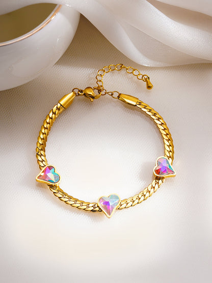 Demi Fine 18K Gold Plated Stainless Steel Heart Crystal Chain Bracelet