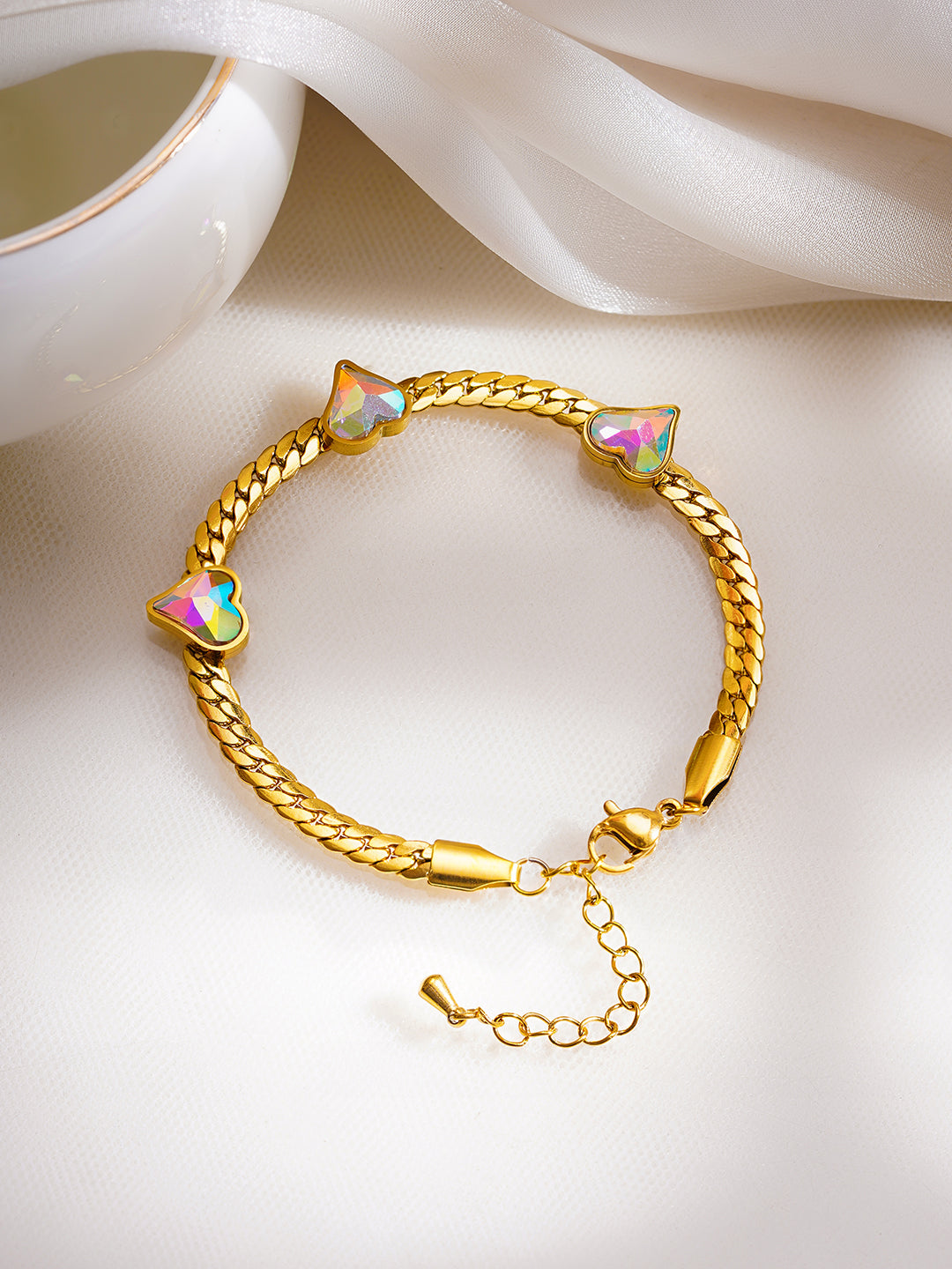 Demi Fine 18K Gold Plated Stainless Steel Heart Crystal Chain Bracelet