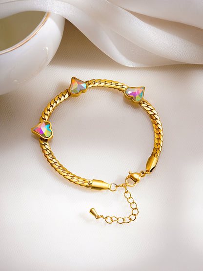 Demi Fine 18K Gold Plated Stainless Steel Heart Crystal Chain Bracelet