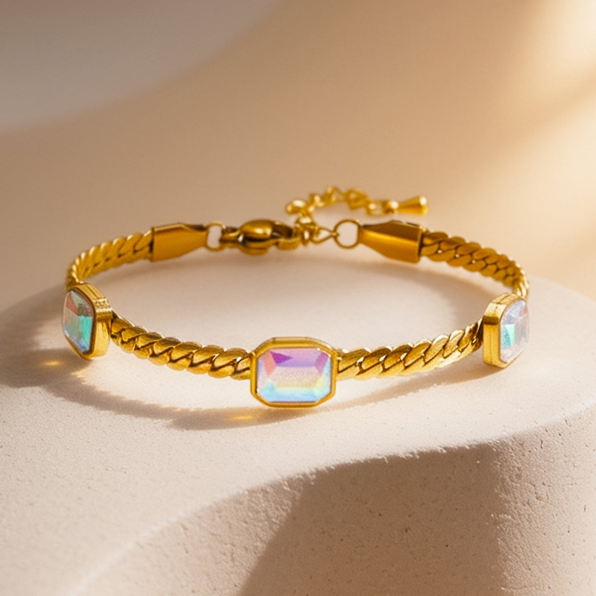 Demi Fine 18K Gold Plated Stainless Steel Rainbow Crystal Chain Bracelet