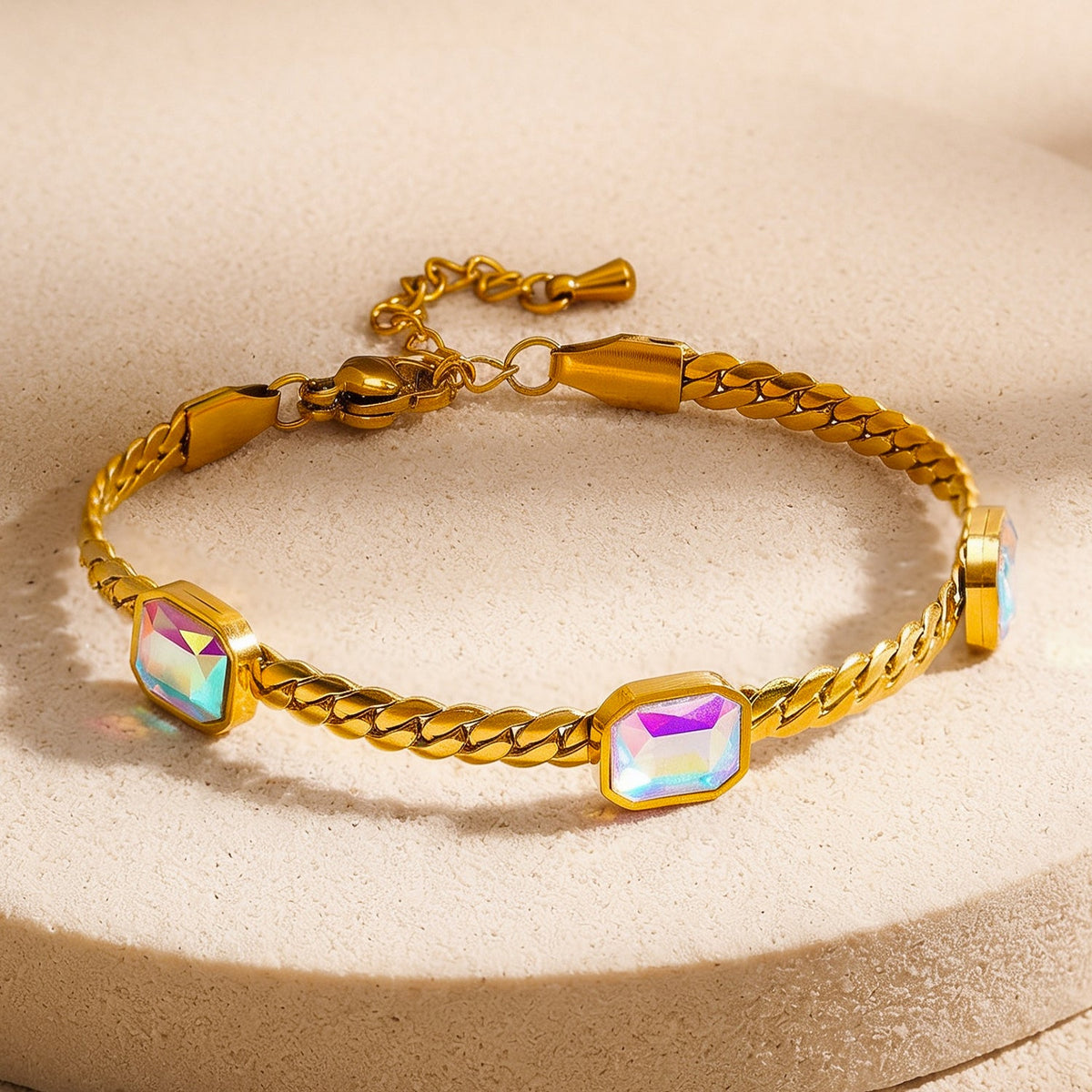 Demi Fine 18K Gold Plated Stainless Steel Rainbow Crystal Chain Bracelet