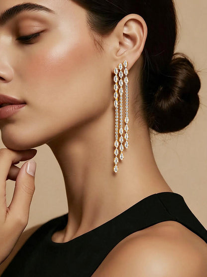 Gold Plated Crystal Drop Tassel Earrings