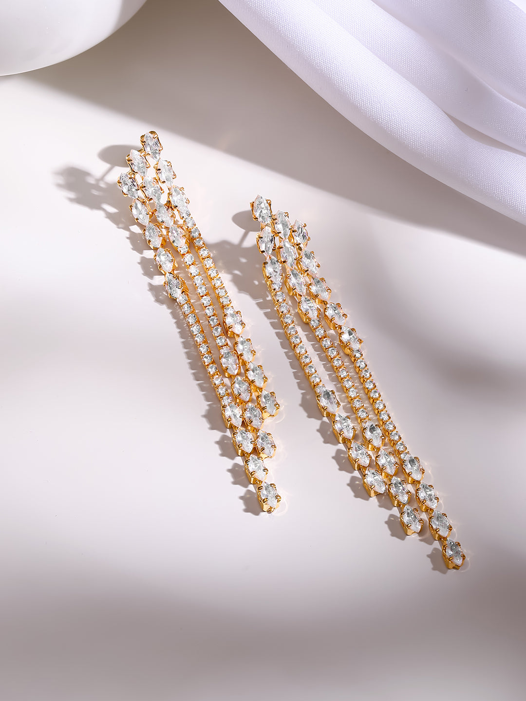 Gold Plated Crystal Drop Tassel Earrings