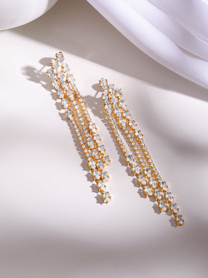 Gold Plated Crystal Drop Tassel Earrings