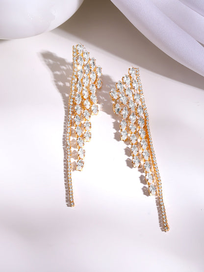 Gold Plated Crystal Fringe Tassel Earrings