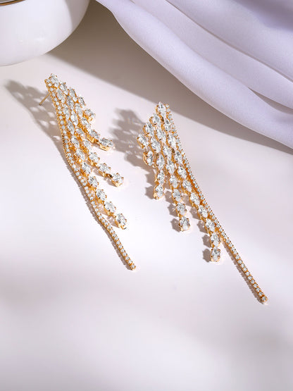 Gold Plated Crystal Fringe Tassel Earrings