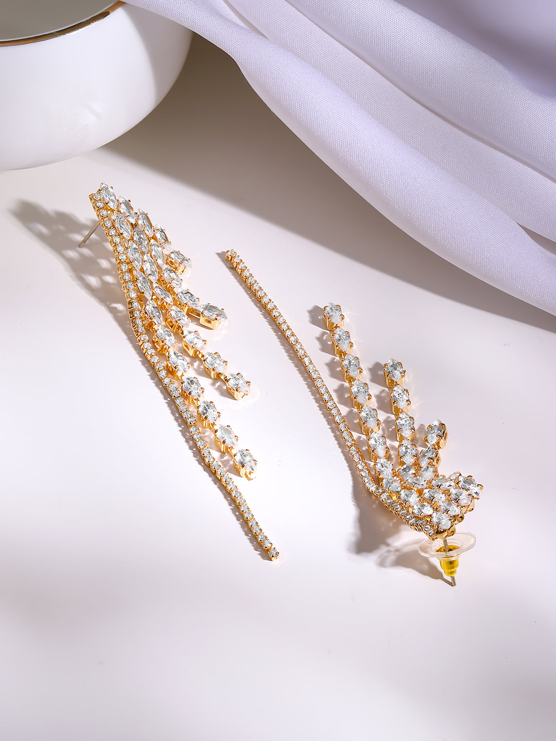 Gold Plated Crystal Fringe Tassel Earrings