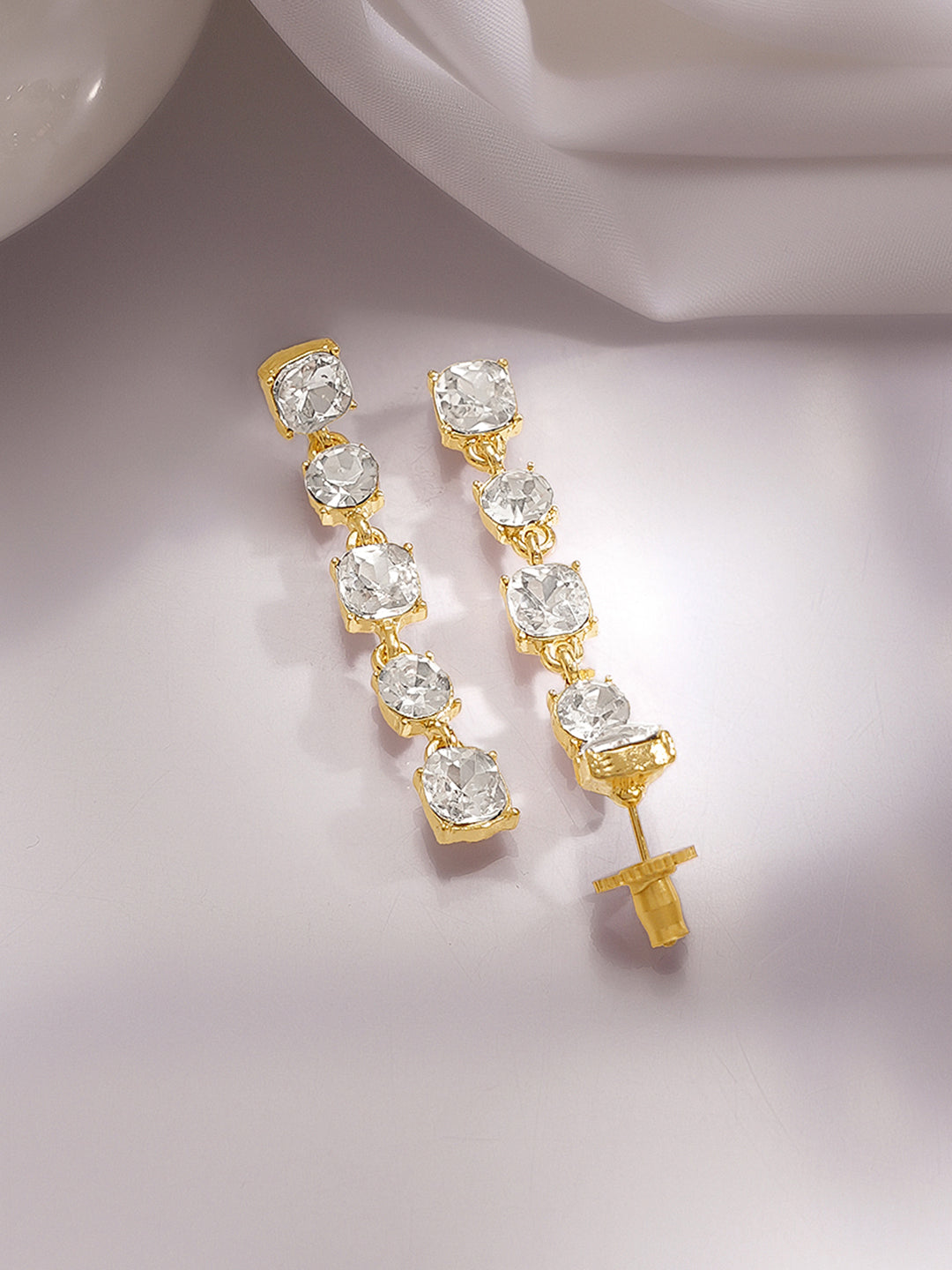 Gold Plated Geometric design Crystal Drop Earrings
