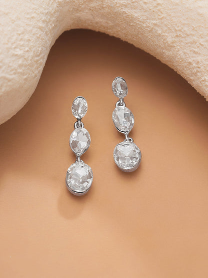 Rhodium Plated Crystal Teardrop Earrings