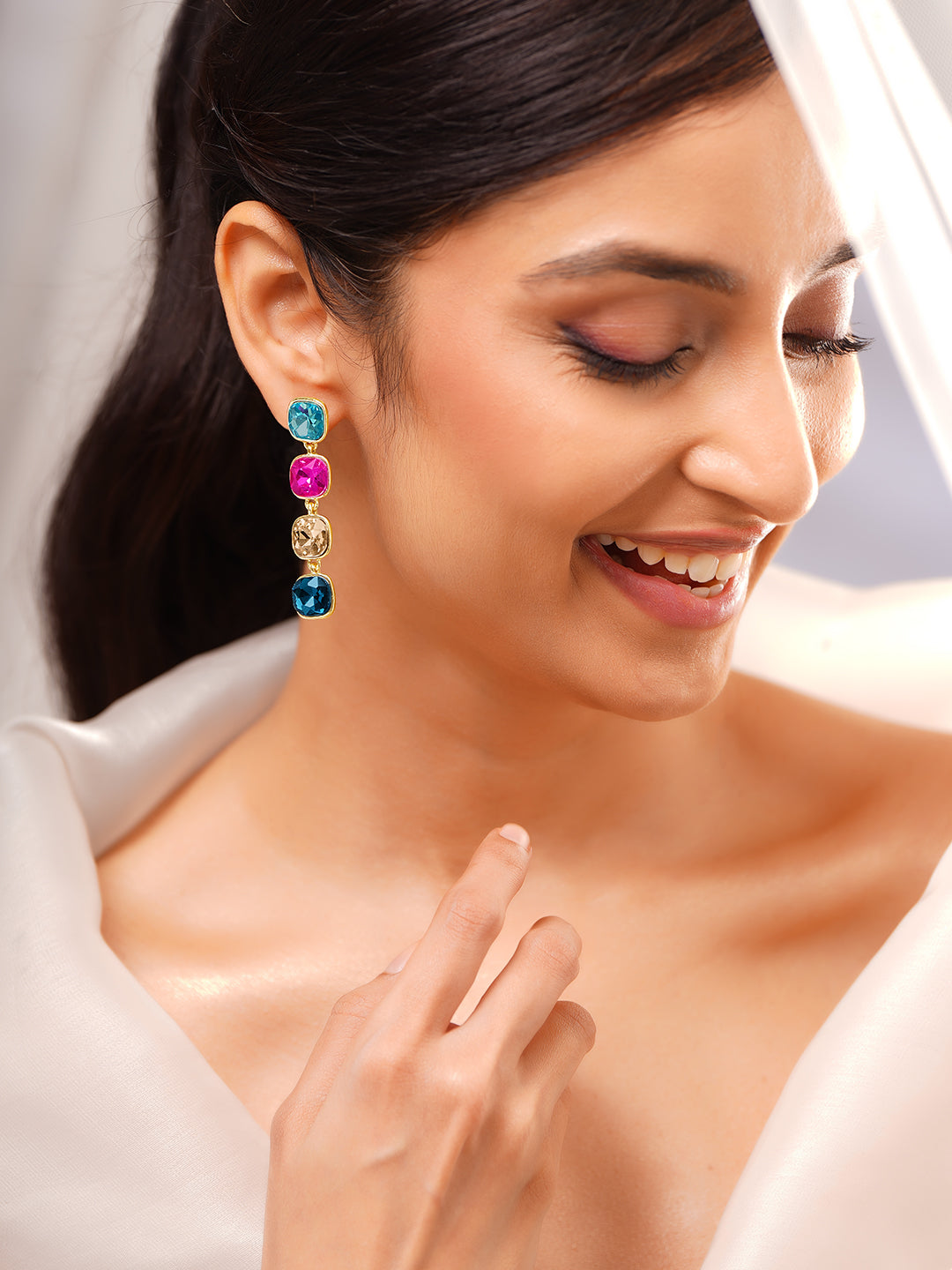 Gold Plated Multicolor Crystal Dangler Earrings
