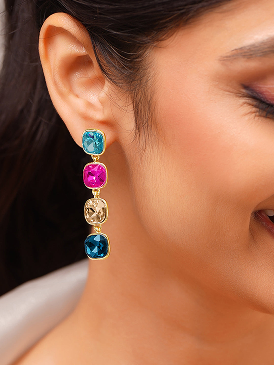 Gold Plated Multicolor Crystal Dangler Earrings