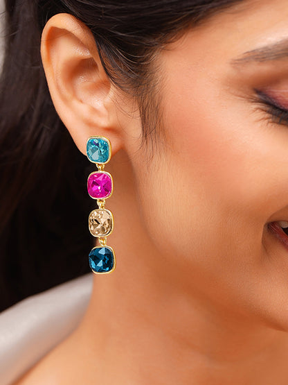 Gold Plated Multicolor Crystal Dangler Earrings