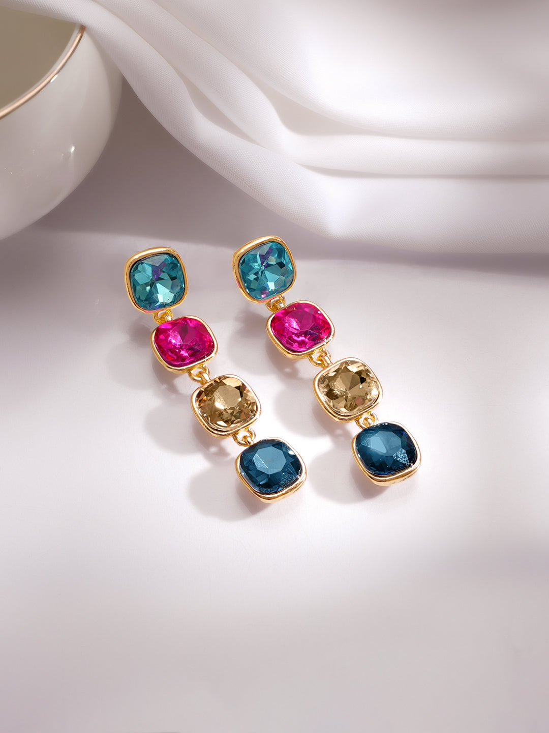 Gold Plated Multicolor Crystal Dangler Earrings