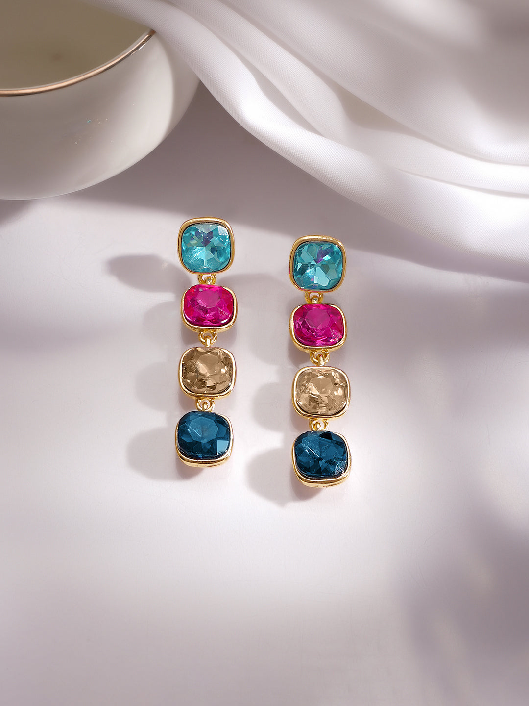 Gold Plated Multicolor Crystal Dangler Earrings