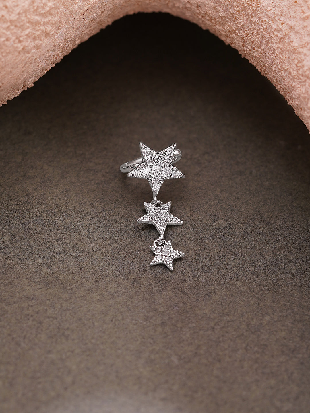 Rhodium Plated star Drop Crystal Cuff Earrings