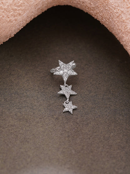 Rhodium Plated star Drop Crystal Cuff Earrings
