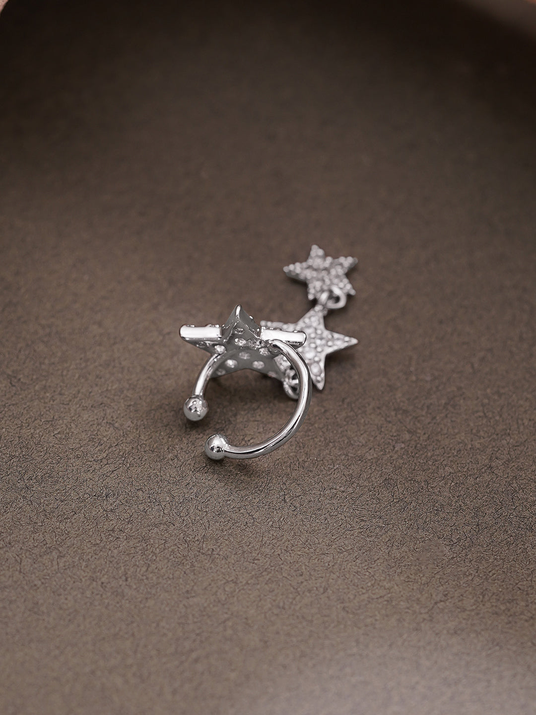 Rhodium Plated star Drop Crystal Cuff Earrings