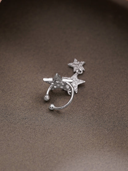 Rhodium Plated star Drop Crystal Cuff Earrings