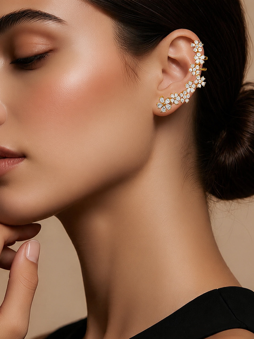 Gold Plated Crystal Blossom Vine Ear Cuff