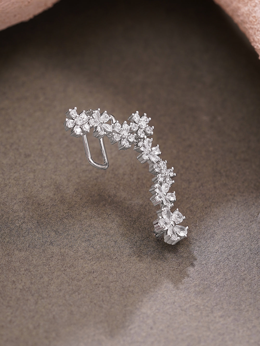 Rhodium Plated Crystal Blossom Vine Ear Cuff