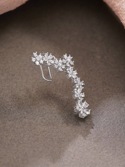 Rhodium Plated Crystal Blossom Vine Ear Cuff