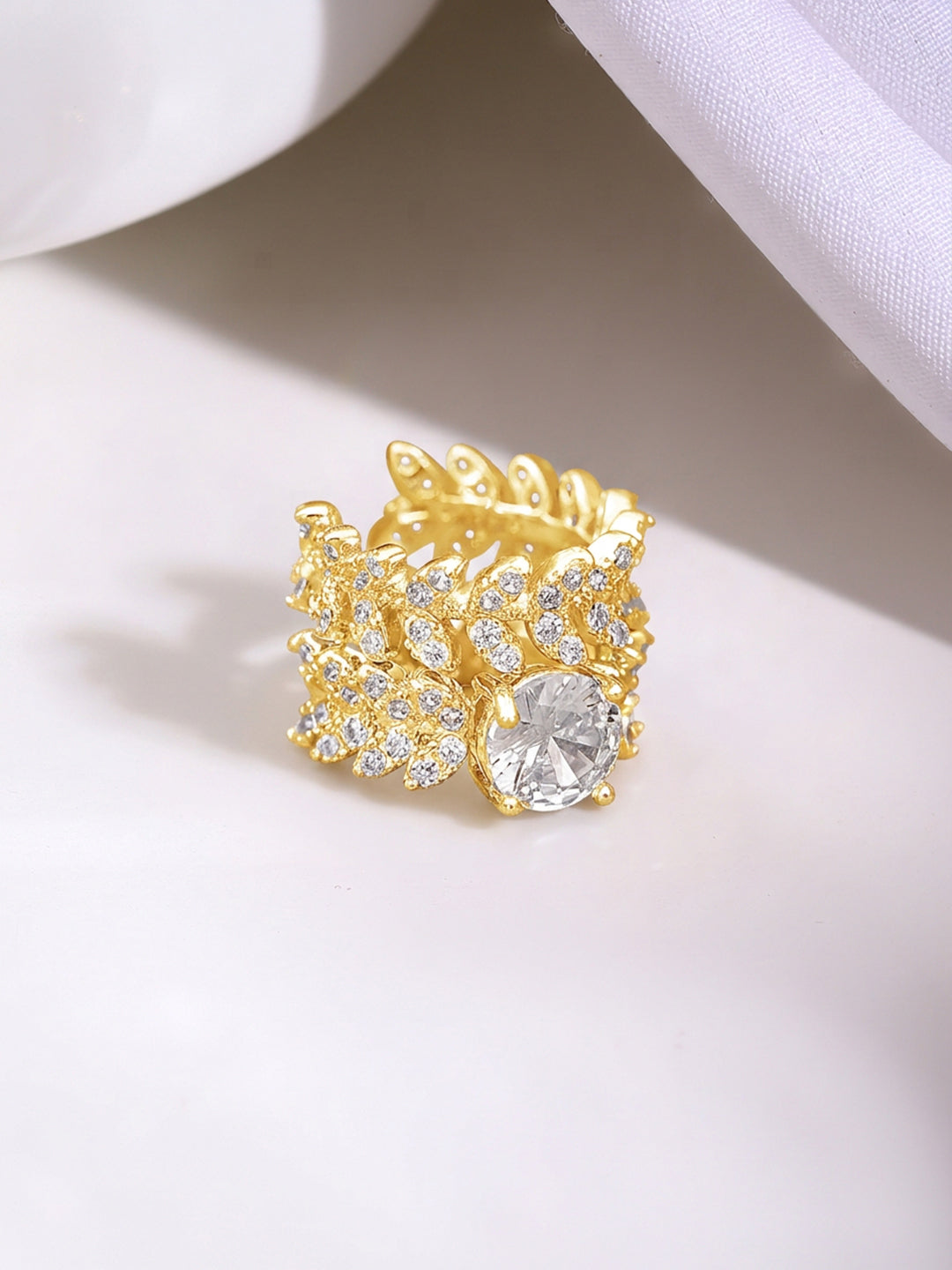 Gold Plated Crystal Leaf Vine Statement Cuff Earrings