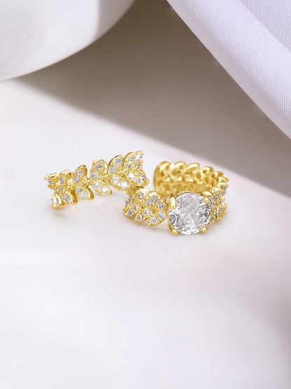 Gold Plated Crystal Leaf Vine Statement Cuff Earrings