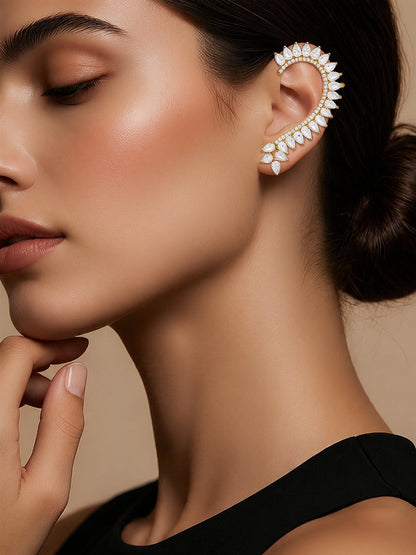 Gold Plated Crystal Vine Ear Cuff Earrings