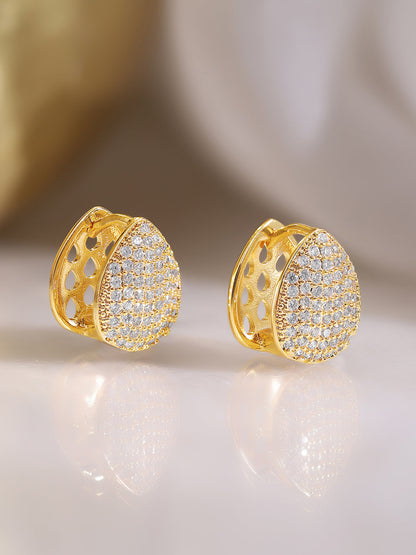 Gold Plated American Diamond Zirconia Teardrop Hoop Earrings
