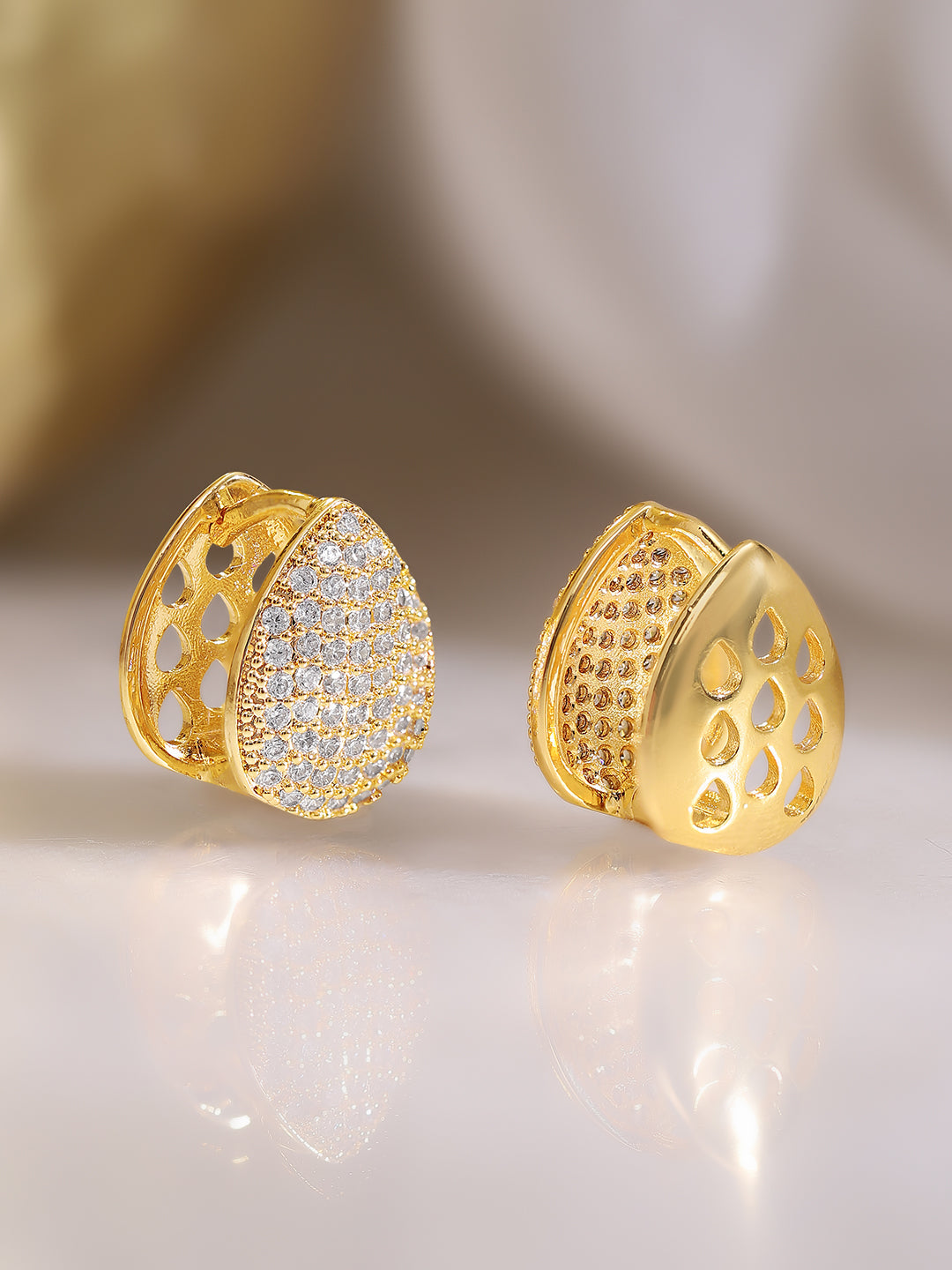 Gold Plated American Diamond Zirconia Teardrop Hoop Earrings