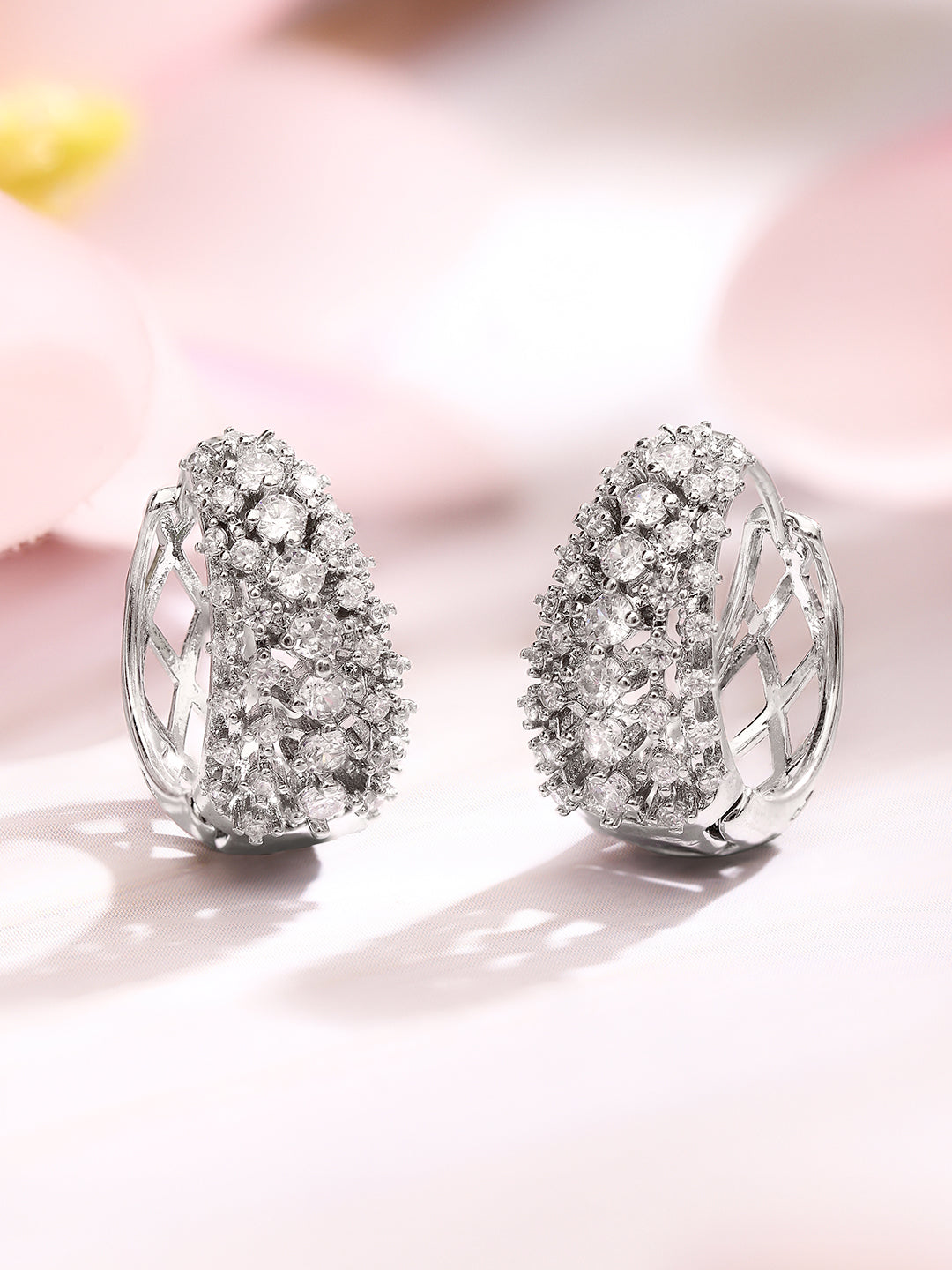 Rhodium Plated American Diamond Zirconia Hoop Earrings